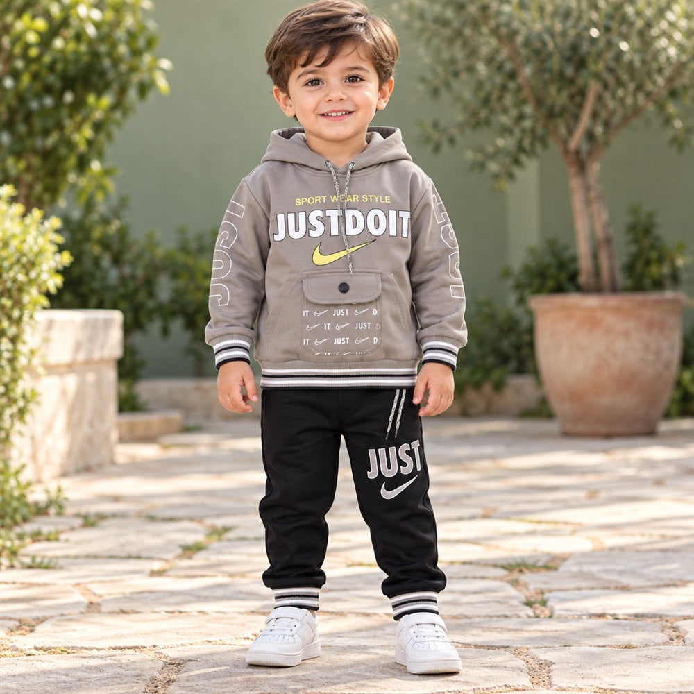 Kids Grey Hoodie & Black Jogger Set | Ages 6–7 Years