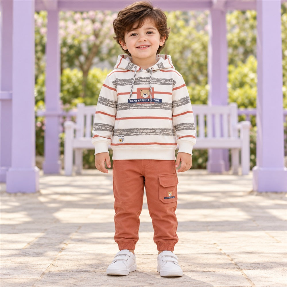 Kids Striped Hoodie & Rust Cargo Jogger Set | Size SML
