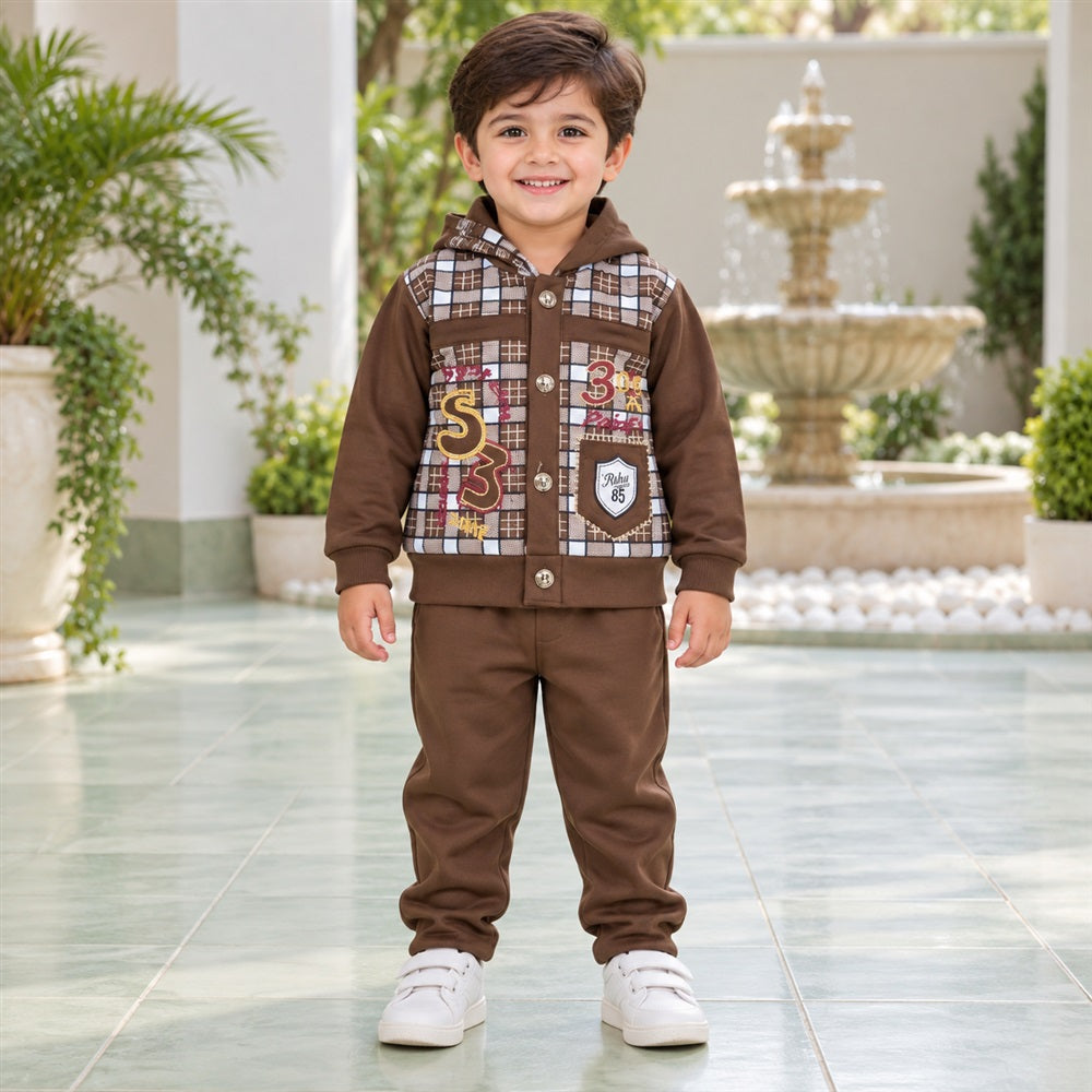 “Baby Brown Check-Panel Hooded Suit | 7–13 Months”