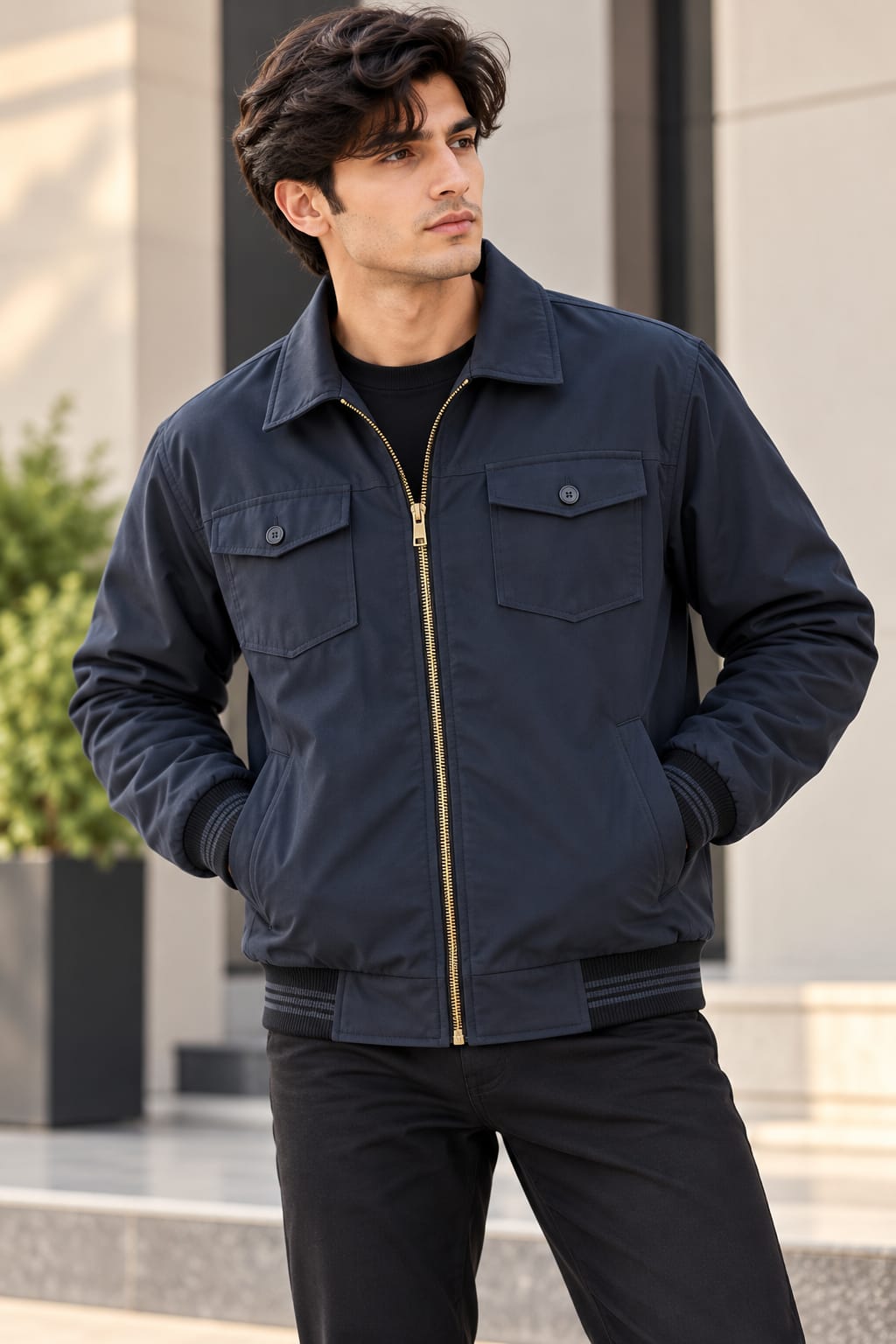Men’s Navy Blue Zip-Up Kutrai Jacket