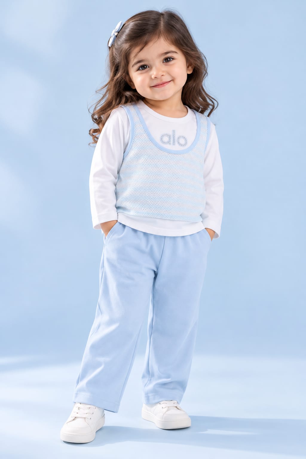 Girls’ Pink & White Layered-Look Top and Wide-Leg Trouser Set