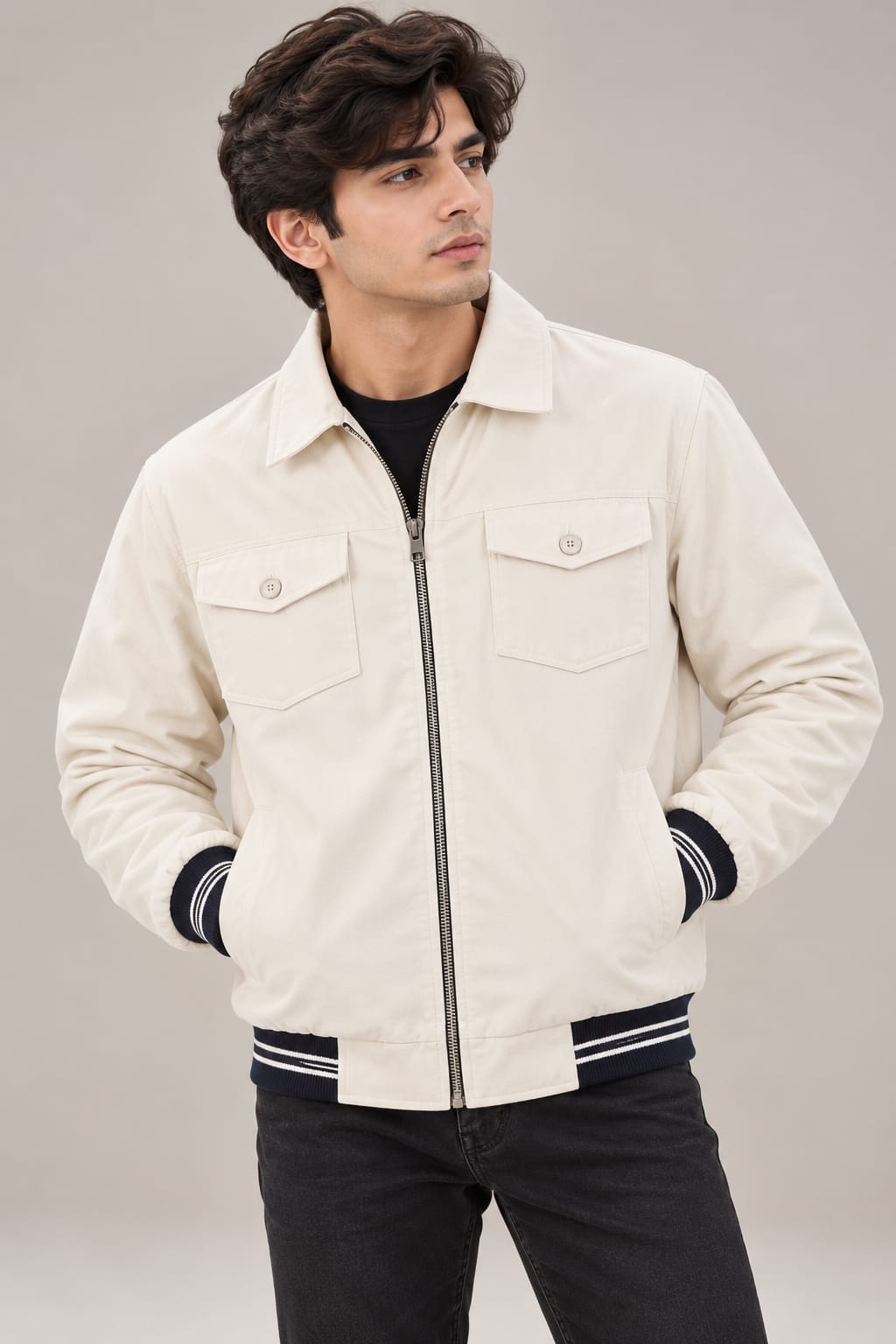 Men’s Navy Blue Zip-Up Kutrai Jacket
