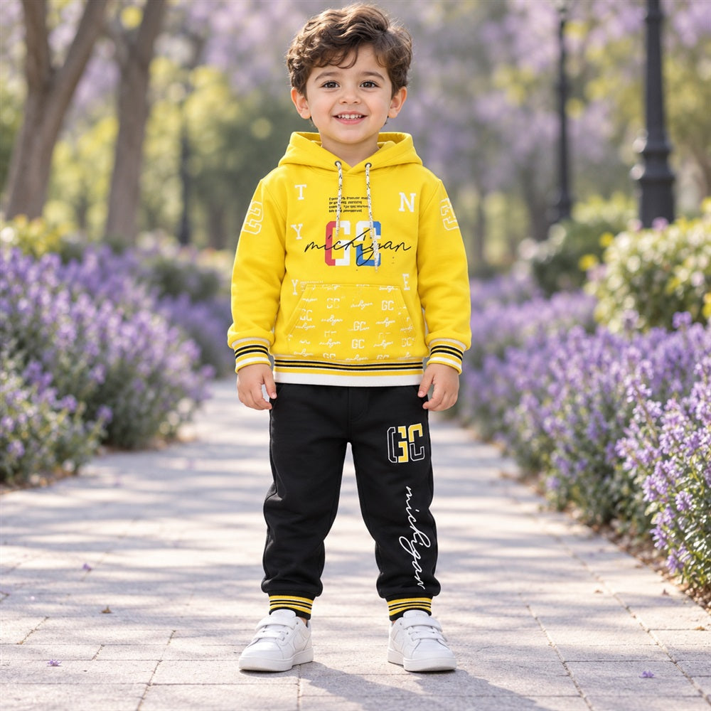 Yellow & Black Kids Hooded Tracksuit –Size SML