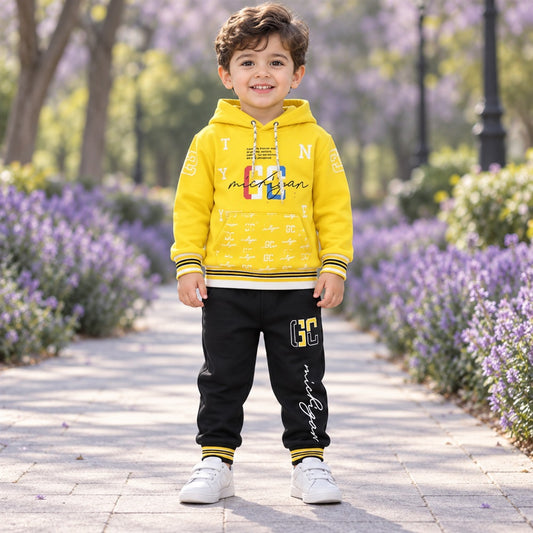 Yellow & Black Kids Hooded Tracksuit – 3–4 Years