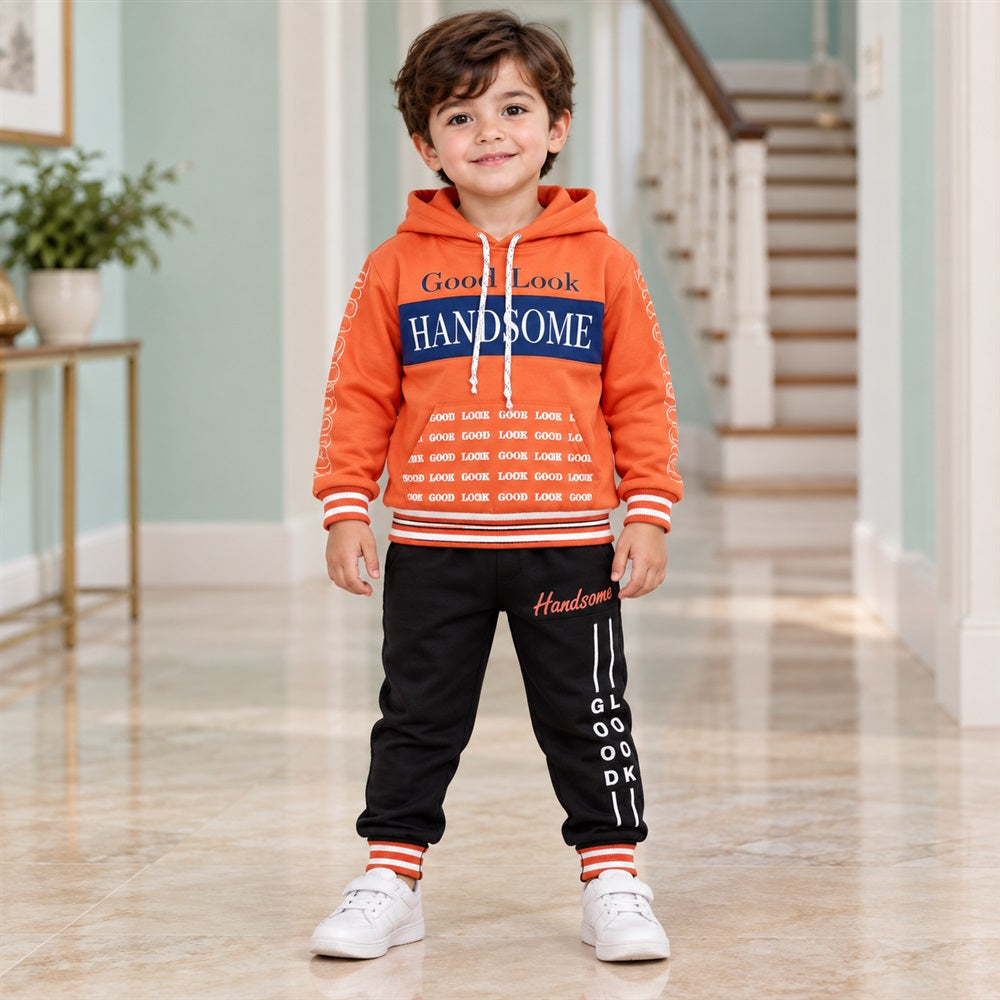 “Kids Orange Hoodie & Black orange Set | Ages 1–2 Years”