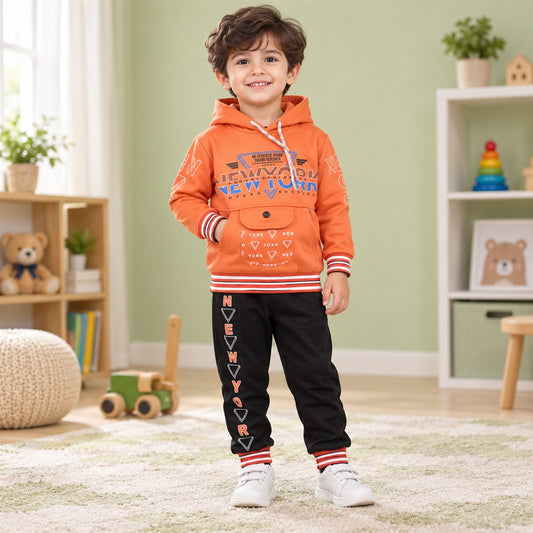 Orange Hoodie & Black Jogger Set – Ages 1–2 Years