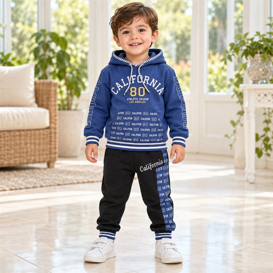 Boys' Blue California 80 Hoodie & Black Jogger Set | 6–7 Years