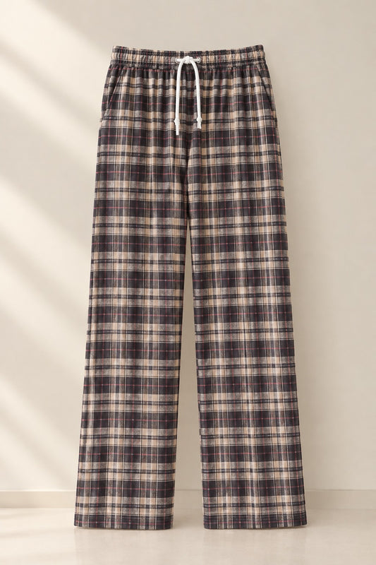Plaid Drawstring Lounge Trousers