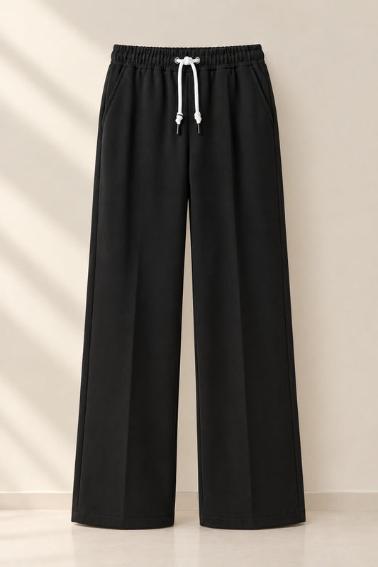 Black Drawstring Wide-Leg Trousers