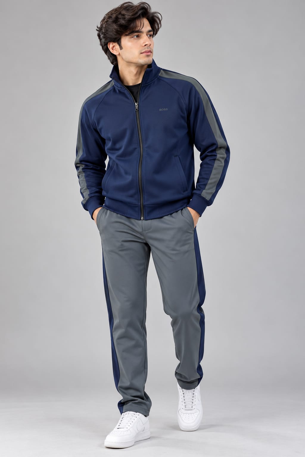 Men’s Navy & Grey Fleece Tracksuit – 2-Piece Set