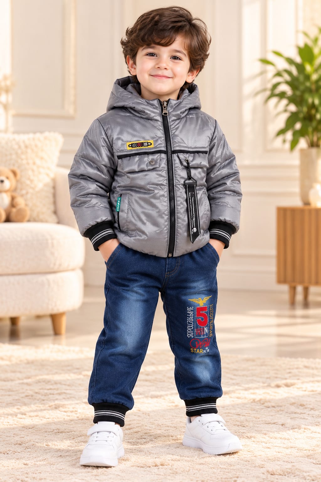 Boys’ Silver Grey Hooded Puffer Jacket