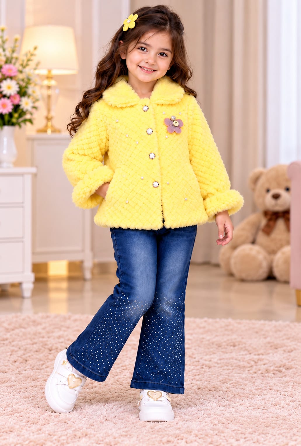 Girls’ Yellow Textured Button-Front Jacket
