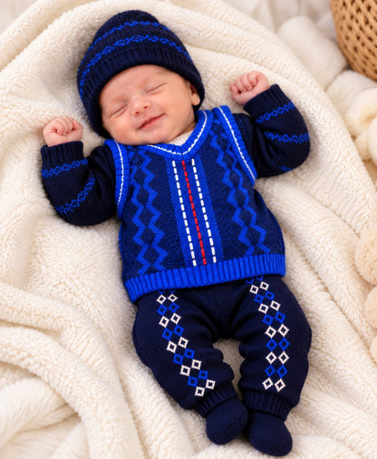 Baby Knit Outfit – Pink & Charcoal Geometric Design
