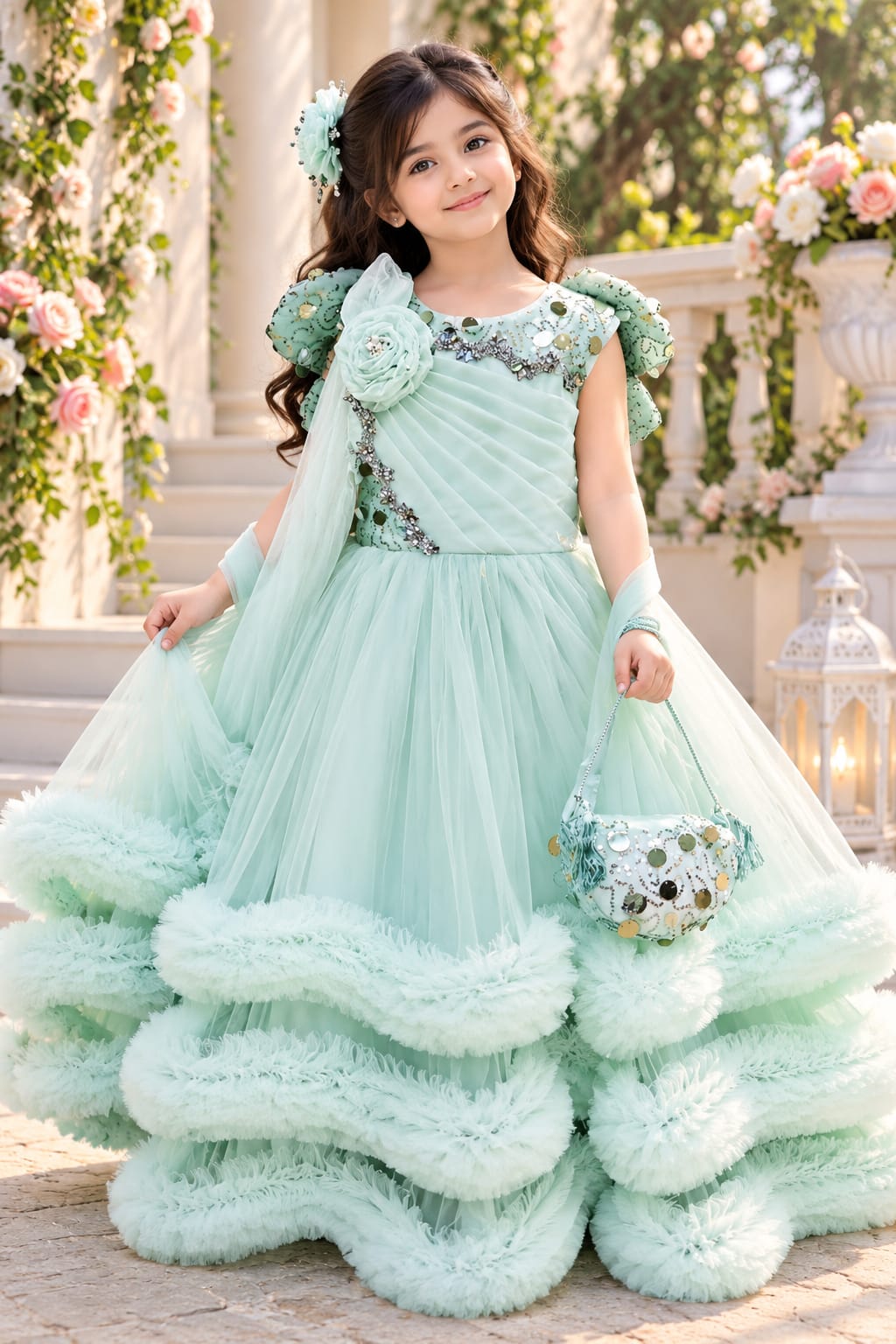 Girls’ Mint Green Embellished Party frock