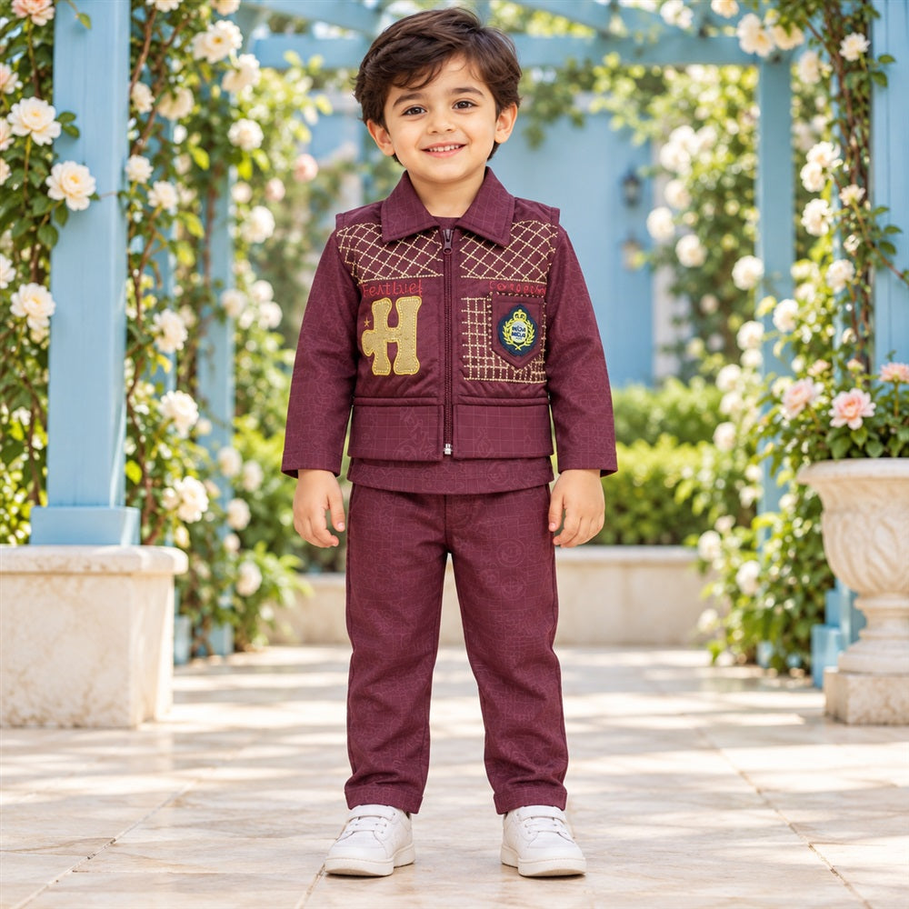 Boys 3-Piece Outfit with Quilted Zip-Up Waistcoat