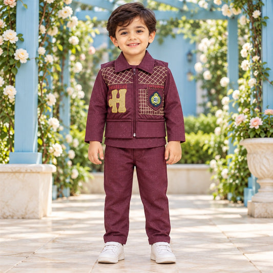 Boys 3-Piece Outfit with Quilted Zip-Up Waistcoat