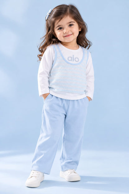 Girls’ Pink & White Layered-Look Top and Wide-Leg Trouser Set