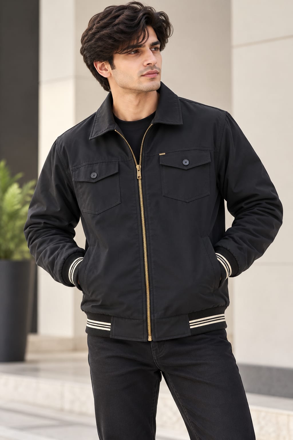 Men’s Navy Blue Zip-Up  Kutrai Jacket