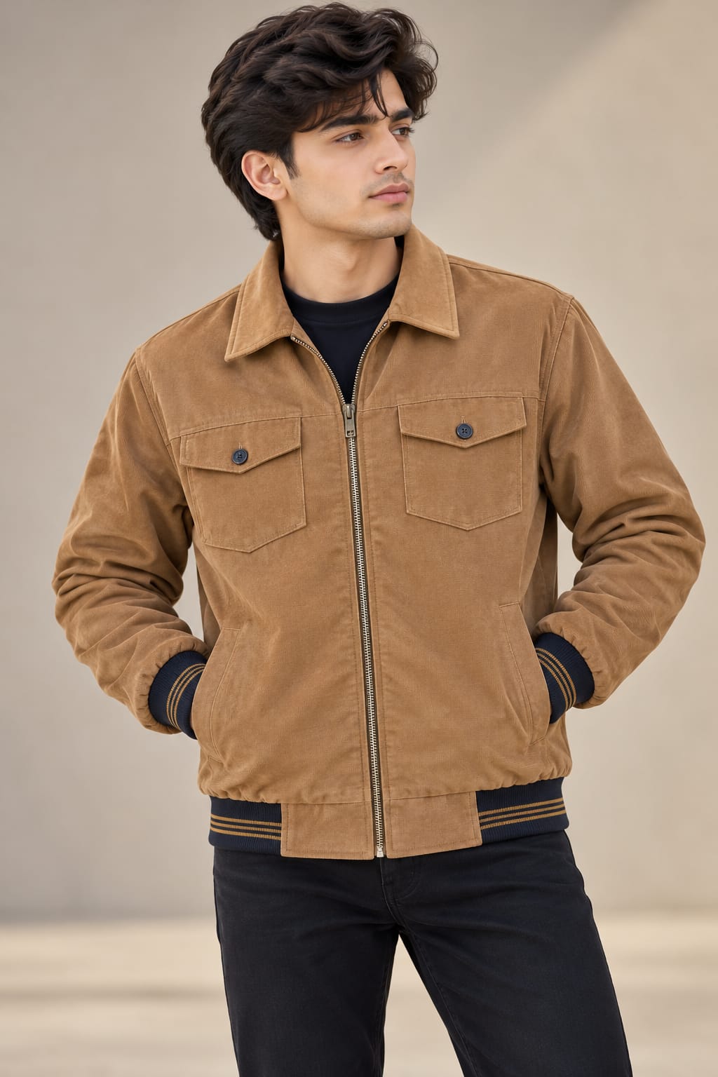 Men’s Navy Blue Zip-Up  Kutrai Jacket